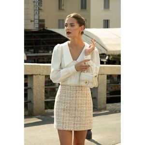 Gaâla Paris Ayla Tweed Cotton Mini Skirt Women's Size 34 XS Summer Sexy Elegant